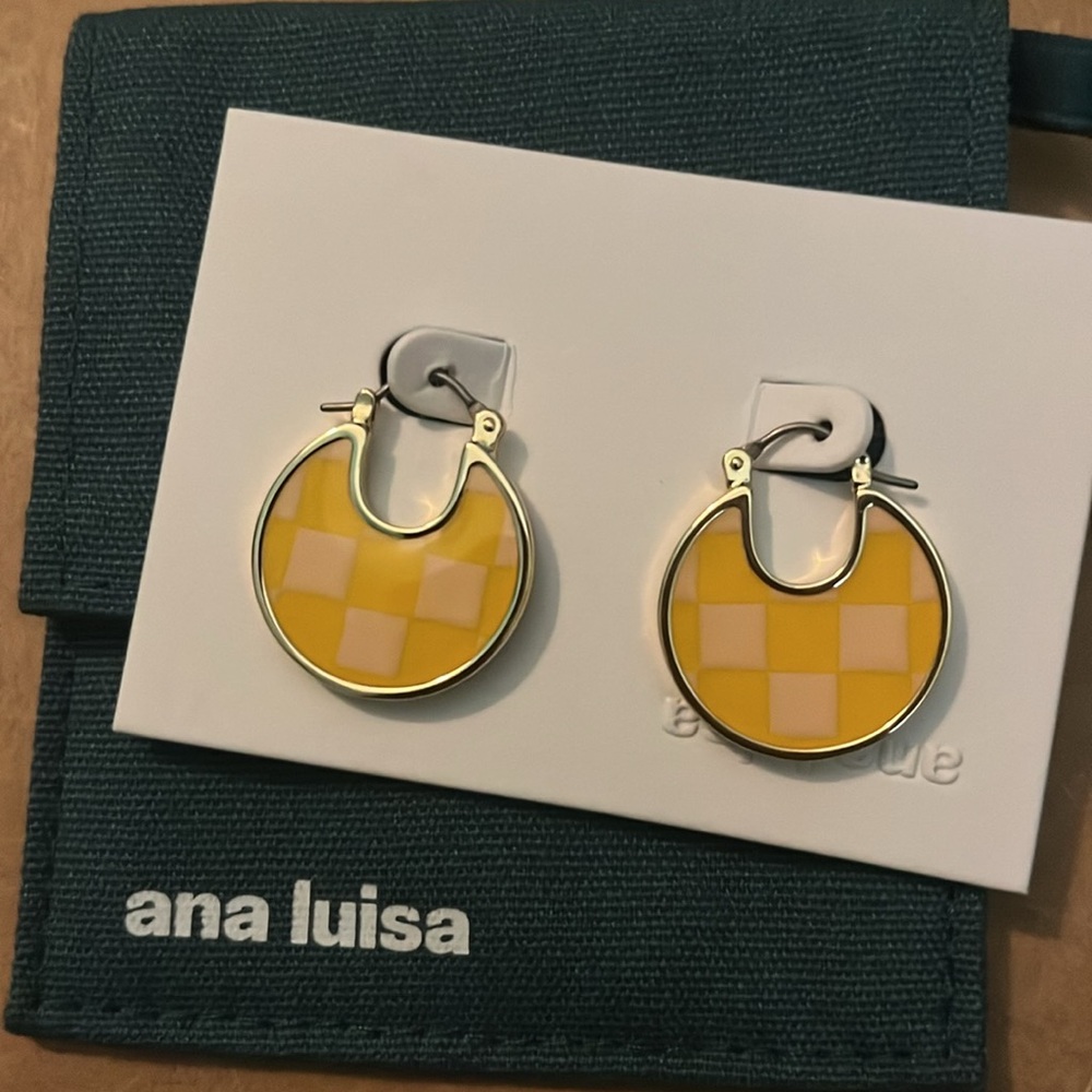 Ana Luisa Hana Checker Dandelion Enamel Disc Hoops - Picture 3 of 3